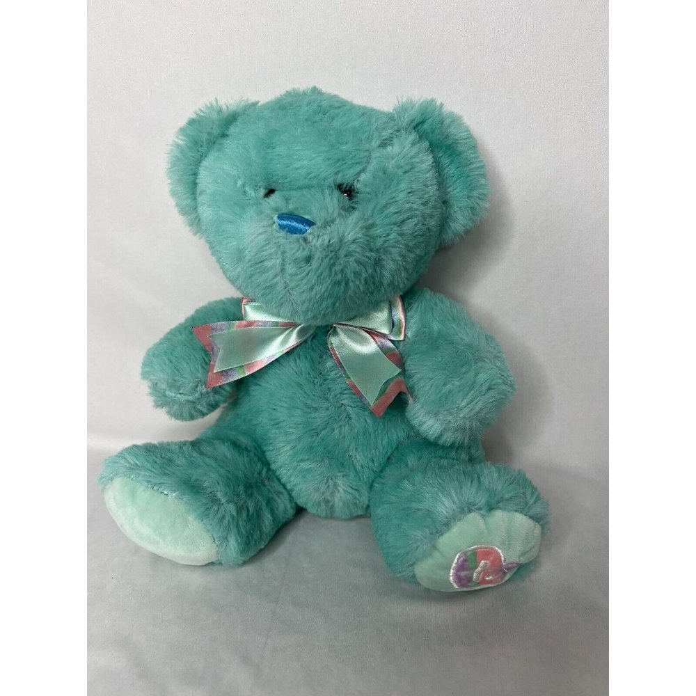 Hugfun Bear Aqua Teal Sitting XO Heart Plush 11" Stuffed Animal Toy Valentines